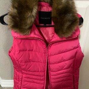 Talbots Pink Puffer Vest with Faux Fur Collar